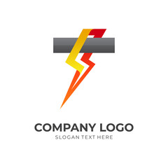 strom icon, thunder and letter T, combination logo with 3d colorful style