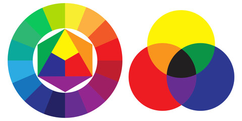 color palette on white background. Graphic color background. Circle triangle. Vector illustration. Stock image. EPS 10.