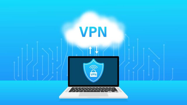 VPN flat blue secure label on white background. Motion graphics.