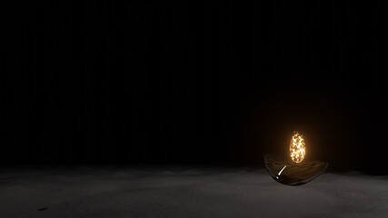 Burning flame on a glass candle in a desert sand ground (3D Rendering)