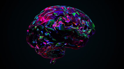 Bright digital 3d render intelligence with shimmering synapse tracks. Futuristic artificial mind with decorative spirals creative information. Computer modulation of brain activity.