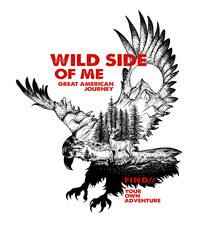 eagle illustration with natural scene illustration with a slogan print design