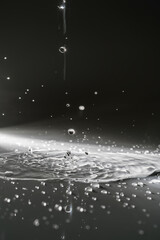 Naklejka na ściany i meble Falling water drops on a shadow background.