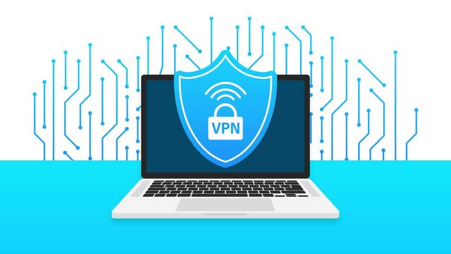 VPN flat blue secure label on white background. Motion graphics.