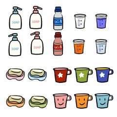 手洗いとうがいの小物セット（薬用泡ソープ・うがい薬・薬用石けん・コップ）