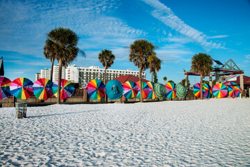 Colorful Beach umbrella in Clearwater beach. Florida, USA,  February 2014