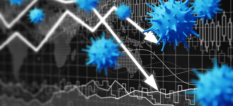 Covid crisis and the collapse of the markets, economic fallout. 3d illustration