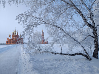 Winter view of the Cathedral of the Assumption of the Blessed Virgin Mary in the territory of the Achair monastery