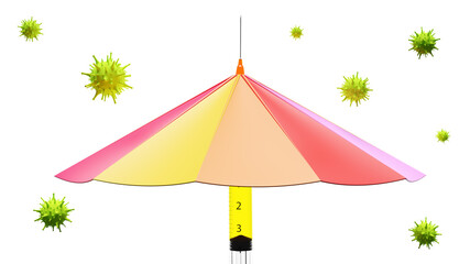Obraz premium Medical syringe with umbrella. Vaccination concept. 3D Rendering