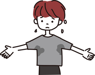 汗をかいて困っている人のイラスト
