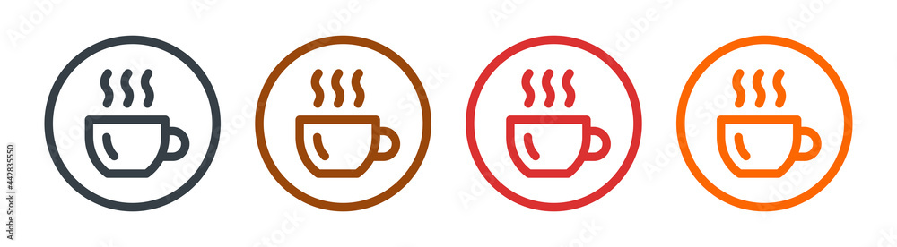 Poster set of vector cups with coffee isolated on white background.