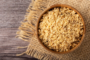 Bowl with Brazilian farofa. Made with manioc flour.