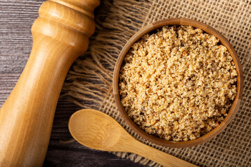 Bowl with Brazilian farofa. Made with manioc flour.