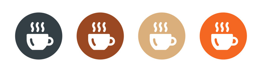 Cup of hot cafe coffee or caffeine drink flat vector icon. Button design
