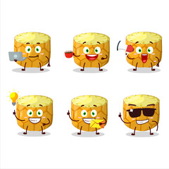 Slice of pineapple cartoon character with various types of business emoticons
