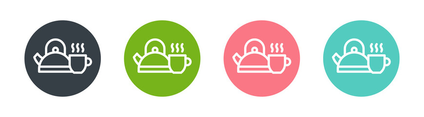 Tea icon set. Containing teapot, cup, mug, teabag symbol.