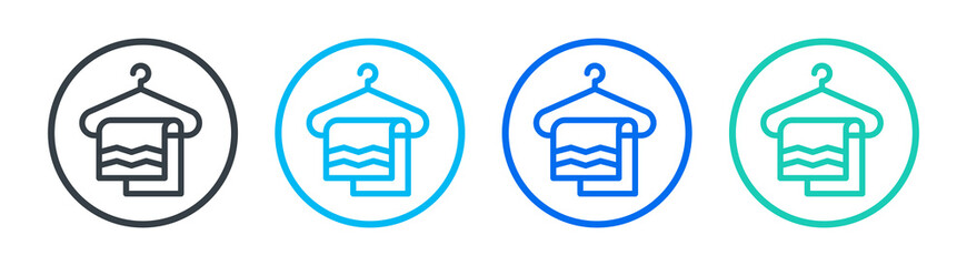 Towel on a hanger icon isolated on white background. Bathroom towel icon. Circle button.