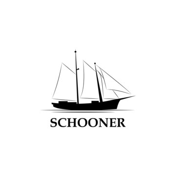 Schooner ship logo. Vintage ship logo. Silhouette of Schooner logo design. Traditional Sailboat