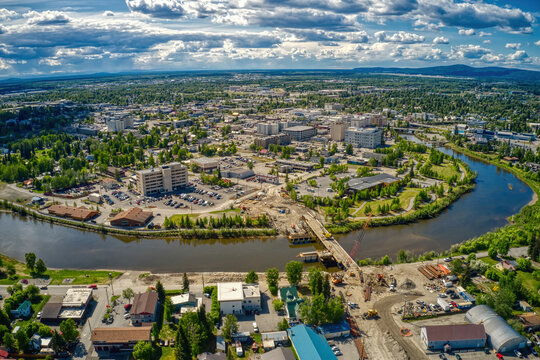 Aerial View of the Fairbanks, Alaska Skyline during Summer