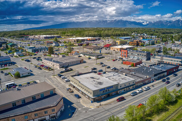 Aerial View of Downtown Palmer, Alaska during Summer - obrazy, fototapety, plakaty