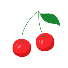 Cherries icon flat. Vector summer elements for cards, banners, posters, mug, scrapbooking, pillow case, phone cases and clothes design.