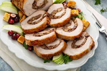 Stuffed roasted pork loin stuffed with apple stuffing