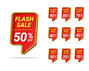 flash sale discount tag template design with 3d text box premium vector