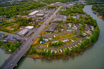 Aerial View of Downtown Soldotana, Alaska during the Summer