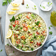 Tabbouleh salad with cauliflower rice and vegetables