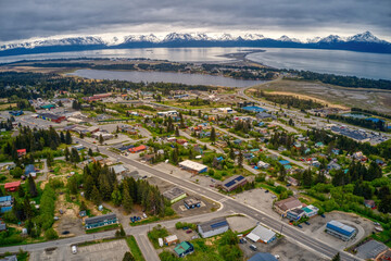 Aerial View of Homer, Alaska during Summer - obrazy, fototapety, plakaty