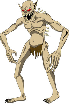 Aswang, an evil creature in Filipino folklore. A terrifying mythical ghoul in its true form. Cartoon style drawing.