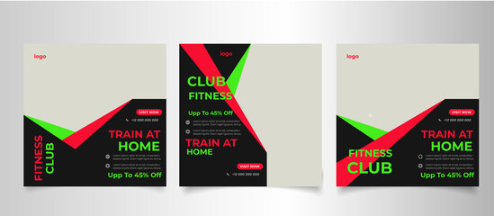 Flat health & fitness post collection with photo	
