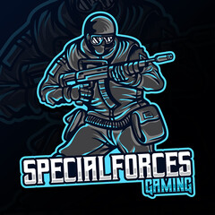 soldier holding weapon gaming esport logo illustration