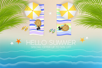 Fototapeta na wymiar Summer banner with tropical beach view background