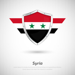 Elegant glossy shield for Syria country with happy independence day greeting background