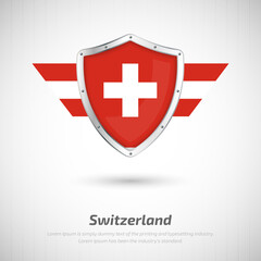 Elegant glossy shield for Switzerland country with happy independence day greeting background