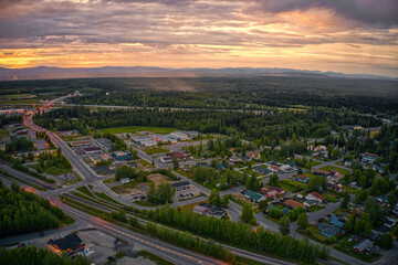 Aerial View of a Summer Sunset over the town of North Pole, Alaska