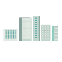 Set of buildings, houses, architectural city buildings. Vector illustration, flat minimal design, monochrome faded gray. Concept: background decoration, urban landscape.