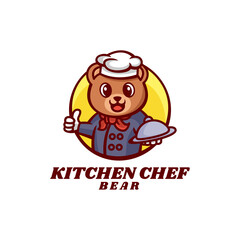 Vector Logo Illustration Chef Bear Mascot Cartoon Style.