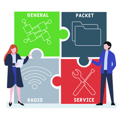 Flat design with people. GPRS - General Packet Radio Service acronym. business concept background. Vector illustration for website banner, marketing materials, business presentation, online advertisin