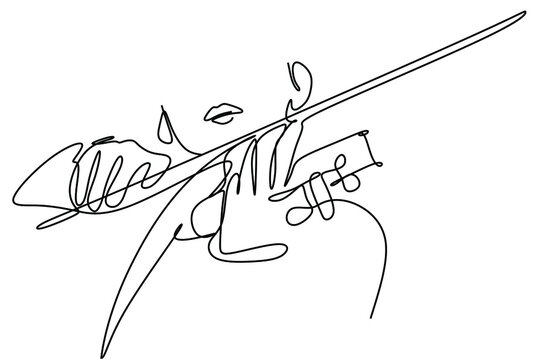 a continuous drawing of a boy with a violin in his hands . A young violinist plays a classical musical instrument.