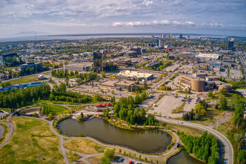 Fototapeta na wymiar Aerial View of the Midtown Business District of Anchorage, Alaska
