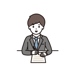 笑顔で記入をするビジネスマンのイラスト