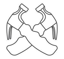 Crossed hammer line vector icon for apps or websites