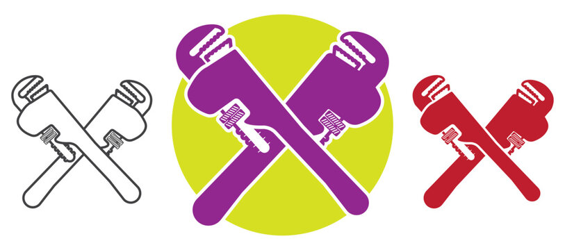 Crossed pipe wrench flat icon for apps or websites