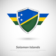 Elegant glossy shield for Solomon Islands country with happy independence day greeting background