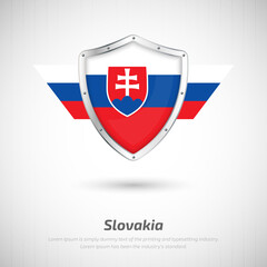 Elegant glossy shield for Slovakia country with happy independence day greeting background