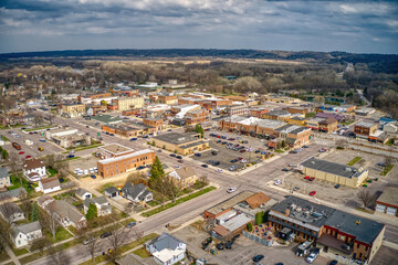 Aerial View of Downtown St. Peter, Minnesota during Spring