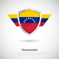 Elegant glossy shield for Venezuela country with happy independence day greeting background