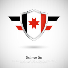Obraz premium Elegant glossy shield for Udmurtia country with happy national day greeting background